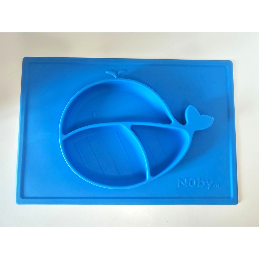Nuby‎ Blue Whale Suction Baby Toddler Feeding Plate Placemat Dishwasher Safe